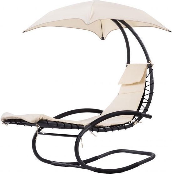 Schommelstoel Tuin met Parasol - Beige - 40% Korting!