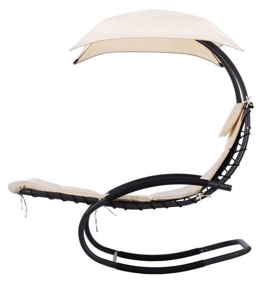 Schommelstoel Tuin met Parasol - Beige - 40% Korting!