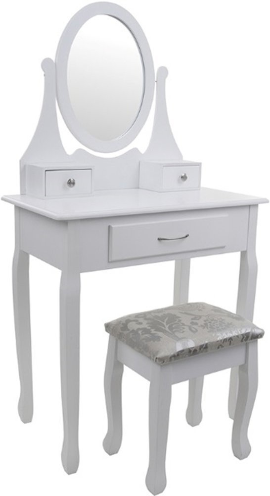 Kaptafel met Spiegel & Kruk Wit - 75x40x137cm - 40% Korting!