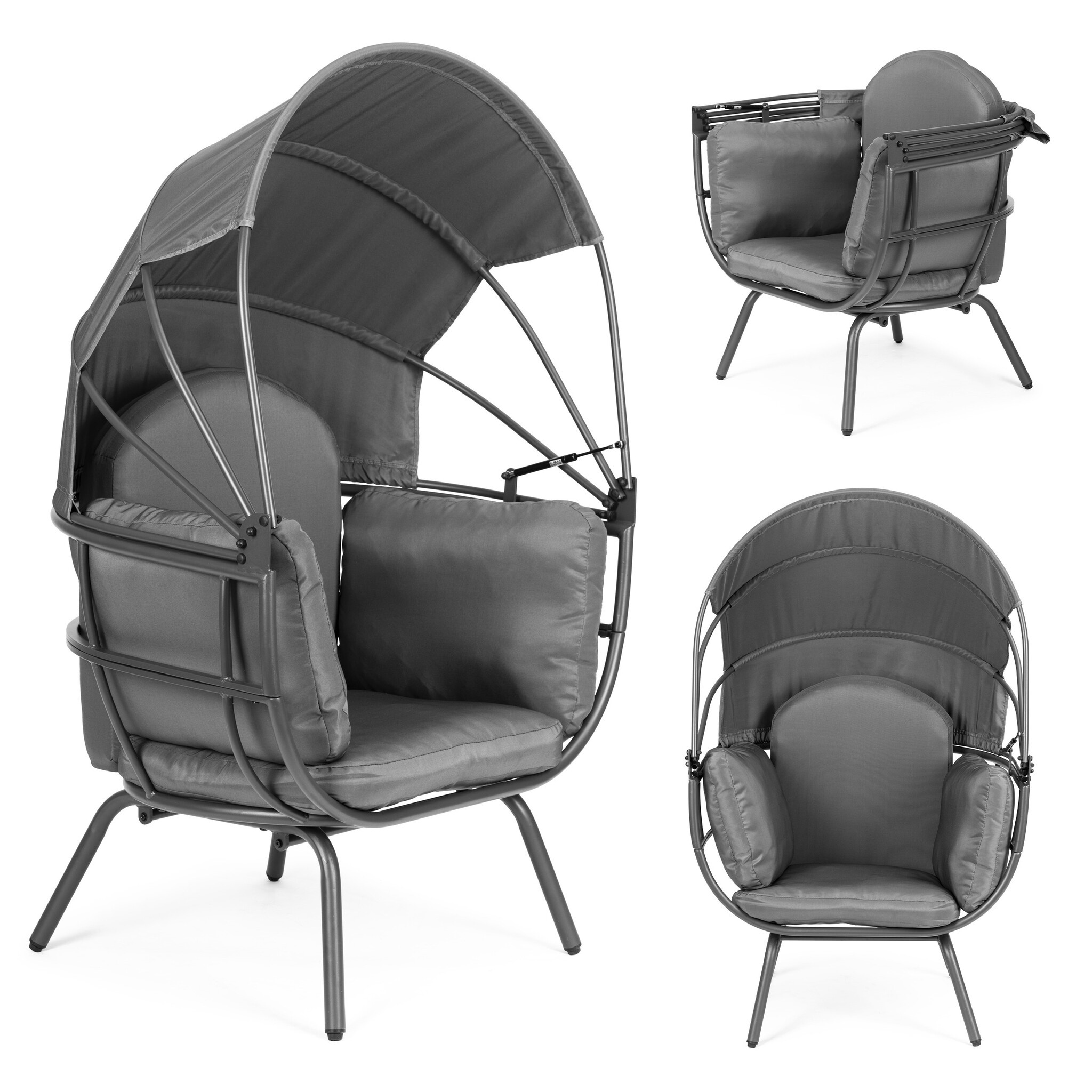 Loungestoel tuin - stalen constructie - 150kg max - opvouwbare luifel
