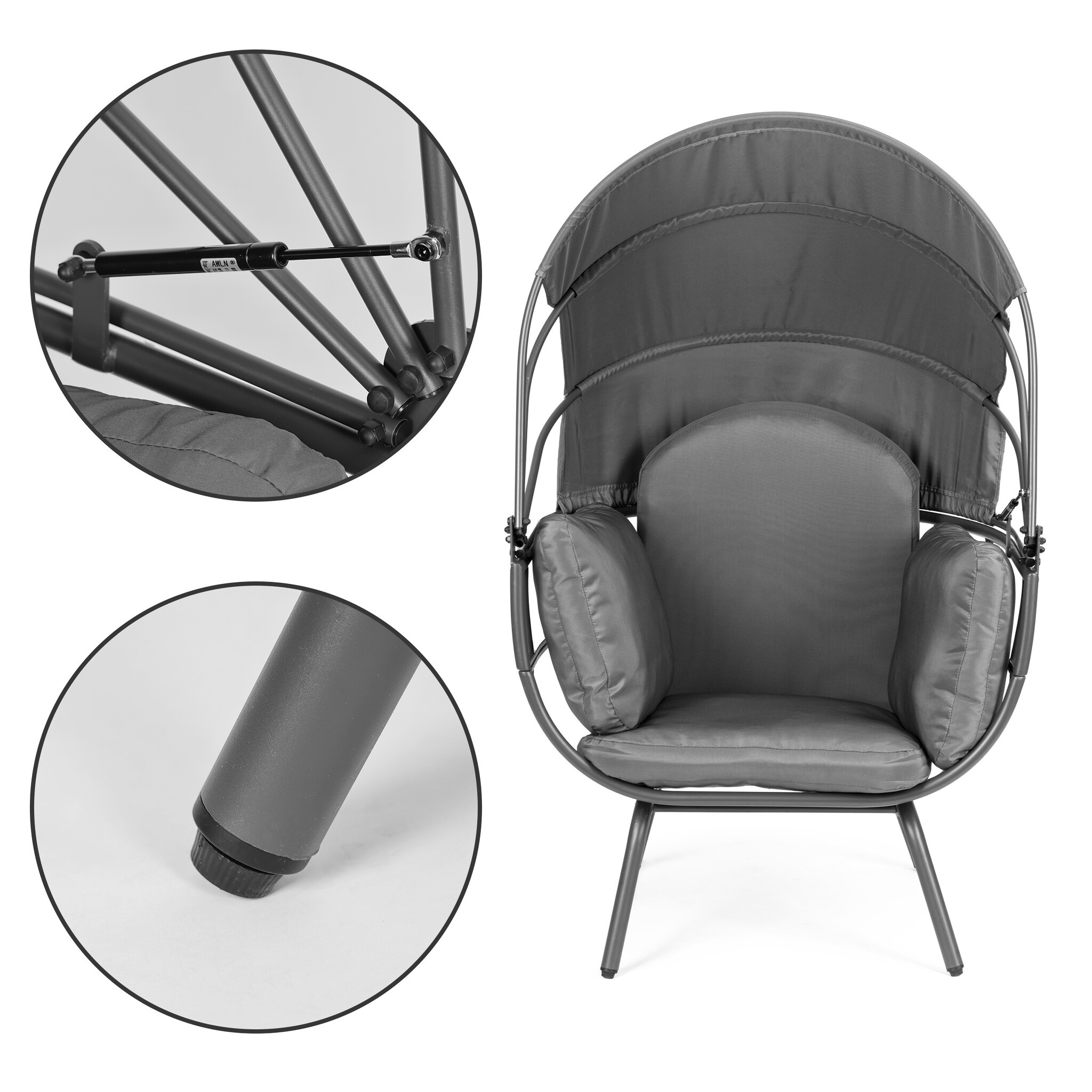 Loungestoel tuin - stalen constructie - 150kg max - opvouwbare luifel