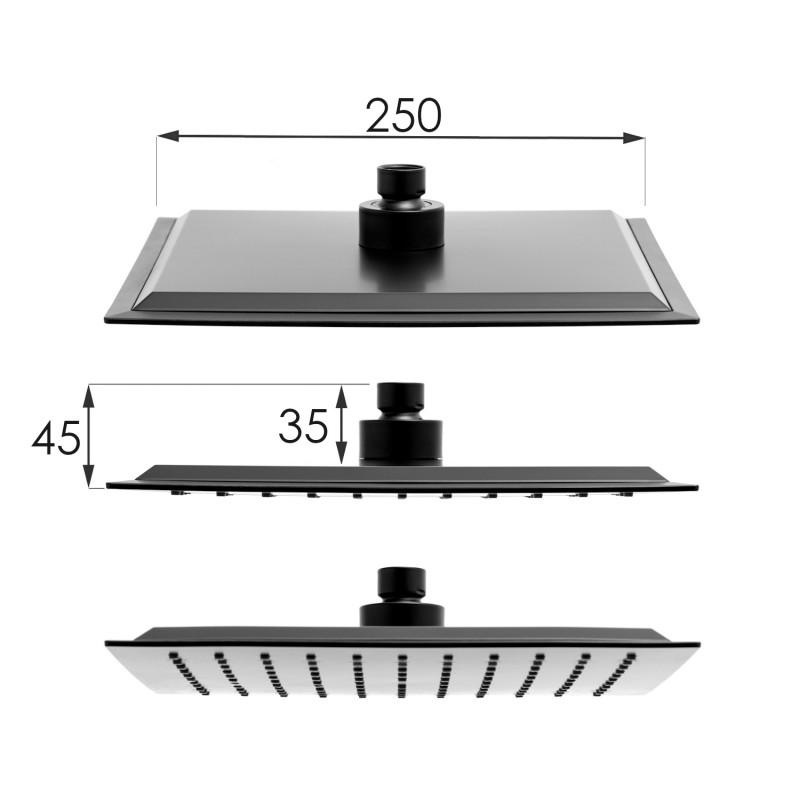 Doucheset - Vierkant - met Badkraan - en Regendouche 25cm - Zwart