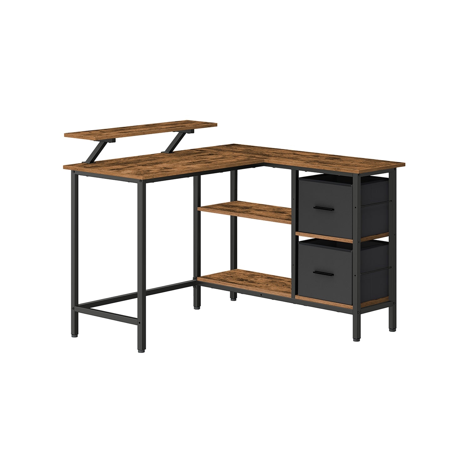 Bureau en Forme de L avec 2 Tiroirs Spacieux - Blanc érable / 135L cm