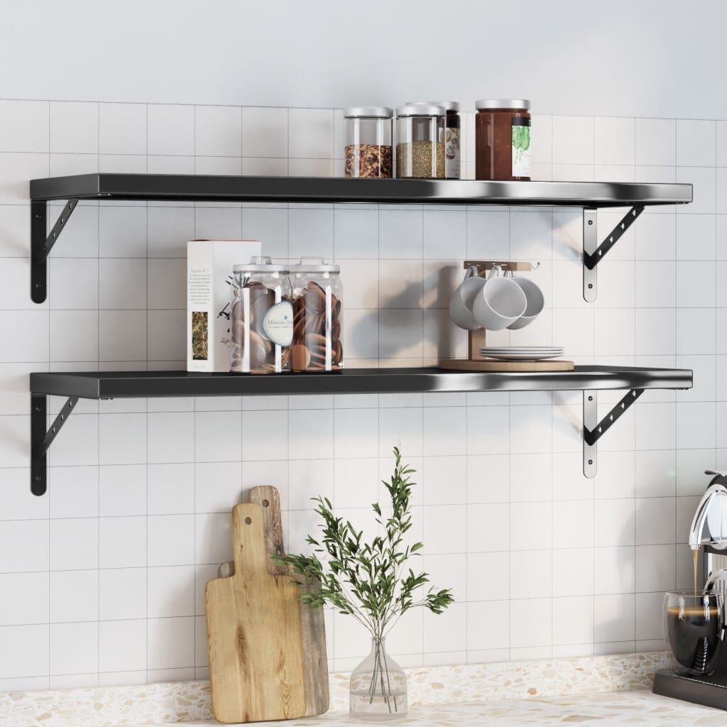 vidaXL Wandschappen 2x Zwart RVS 100cm -57%!