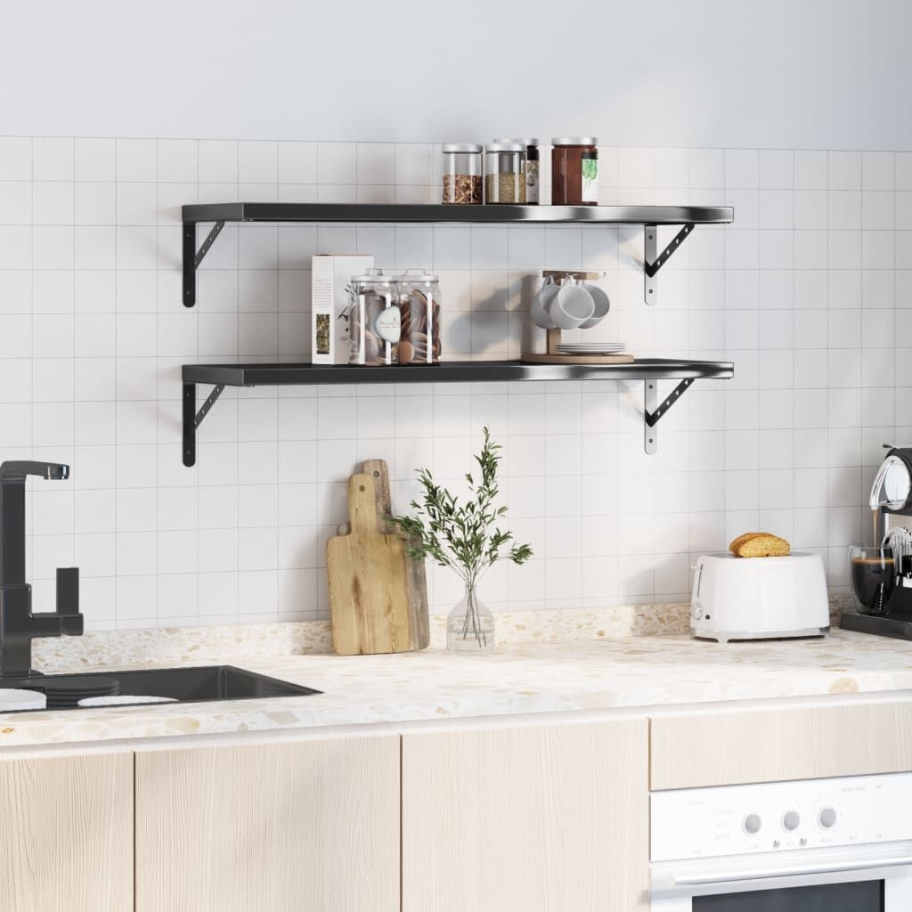 vidaXL Wandschappen 2x Zwart RVS 100cm -57%!