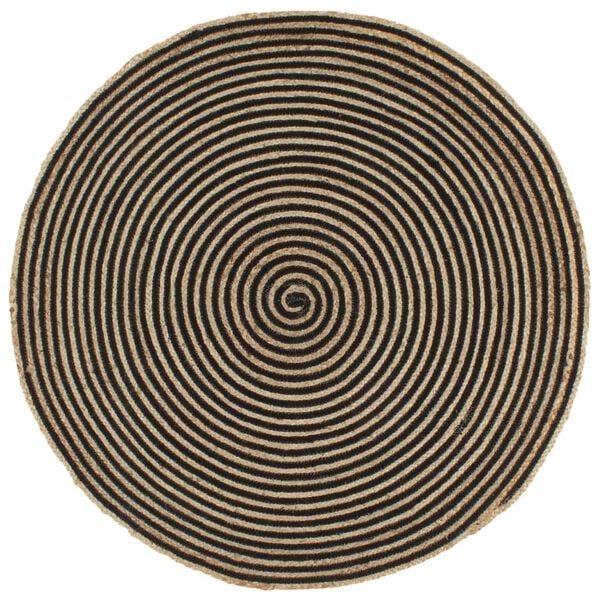 Handgemaakt Jute Vloerkleed 150cm - Zwart Spiraal - 40% Korting!
