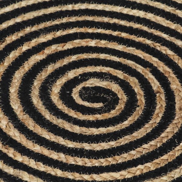 Handgemaakt Jute Vloerkleed 150cm - Zwart Spiraal - 40% Korting!