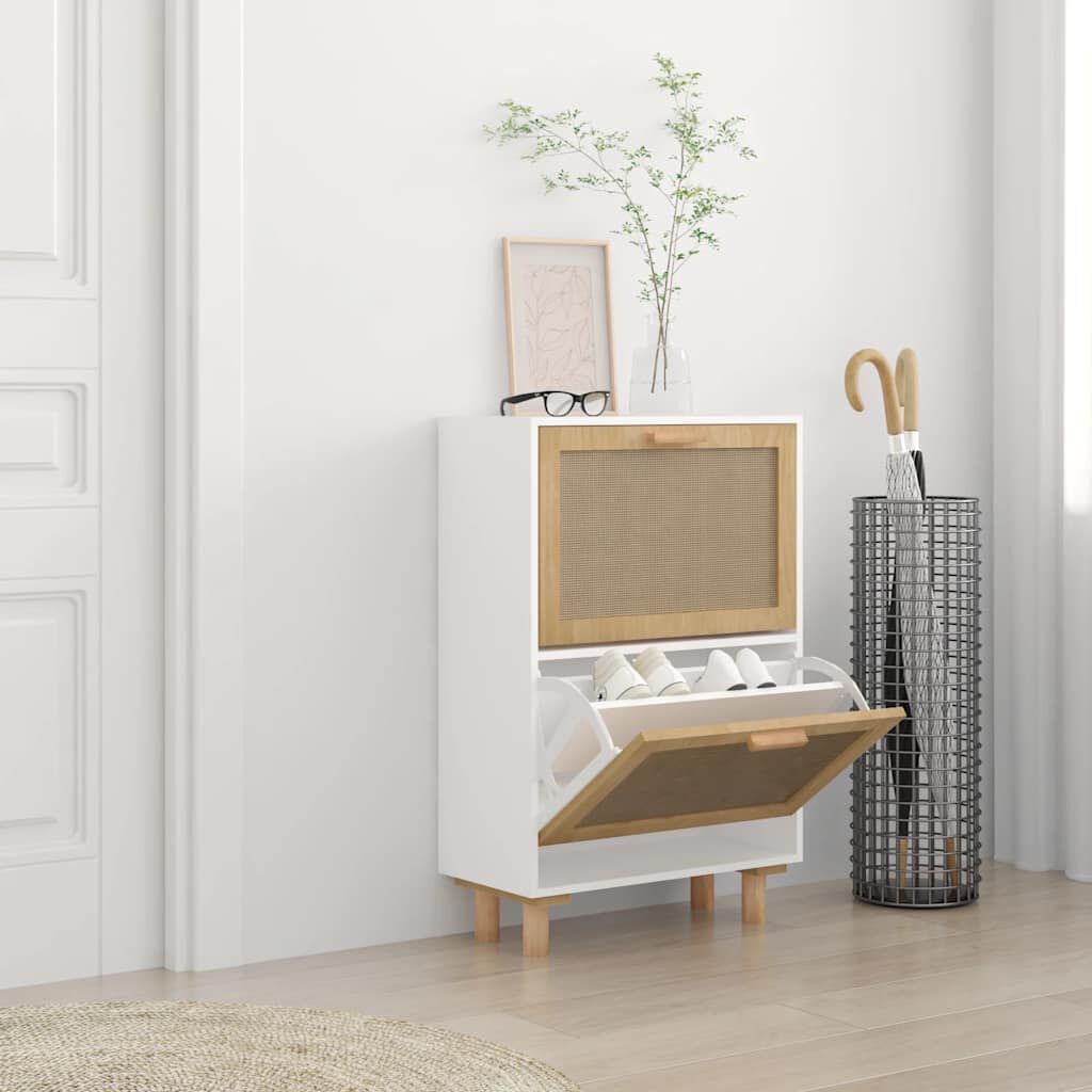 vidaXL Schoenenkast Wit Rattan -55% Korting!