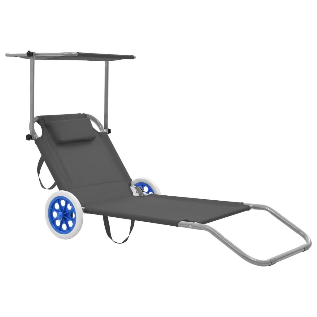 vidaXL Ligbed Grijs met Luifel & Wielen - Inklapbaar - 40% Korting!