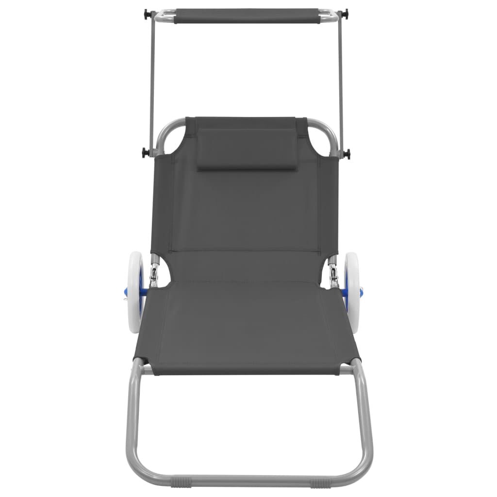vidaXL Ligbed Grijs met Luifel & Wielen - Inklapbaar - 40% Korting!