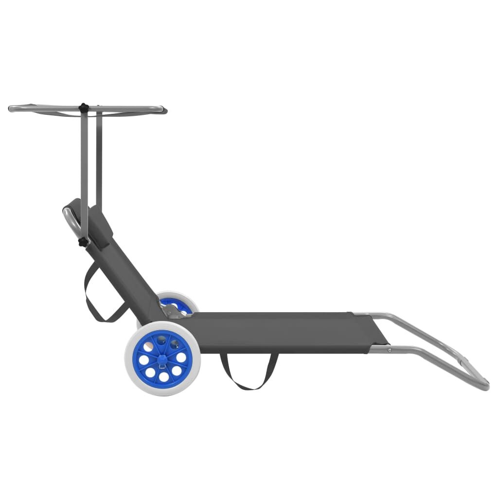 vidaXL Ligbed Grijs met Luifel & Wielen - Inklapbaar - 40% Korting!