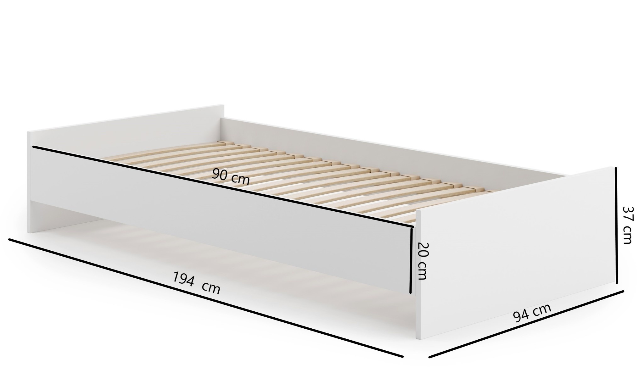 Tienerbed Wit 190x90 + Lattenbodem - 40% Korting!
