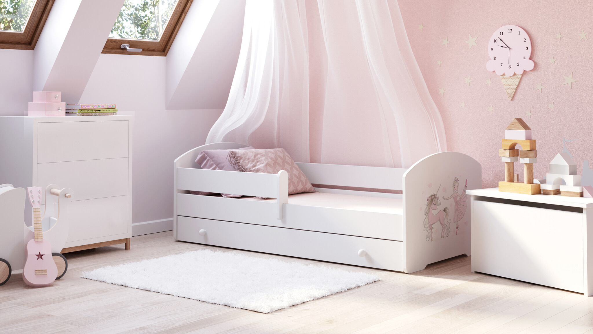 Kinderbed 160x80 m/ Lade, Hekje & Matras - 40% Korting!