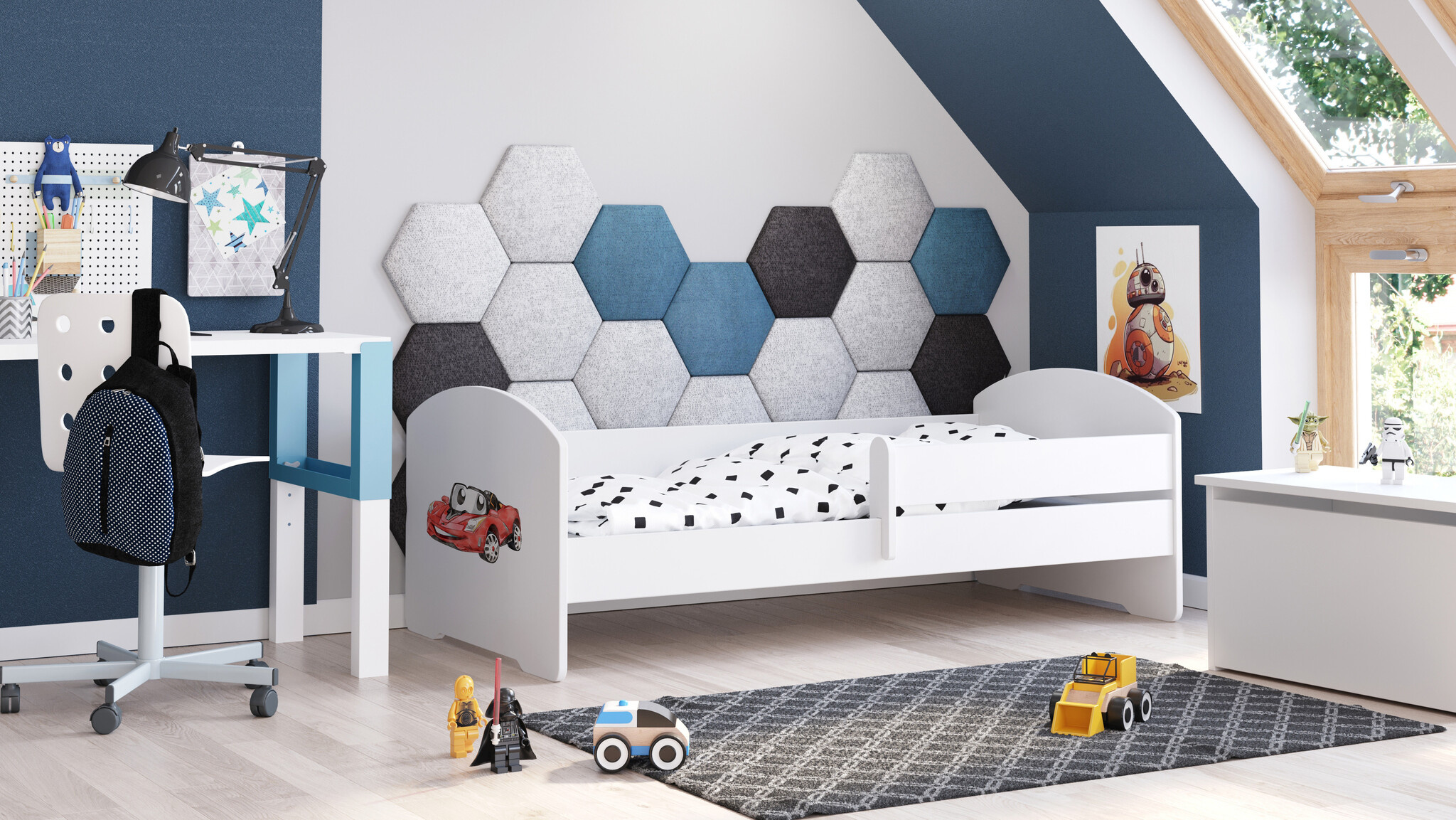 Kinderbed 160x80 + Matras & Frame - Spijlen, Graphics - 40% Korting!