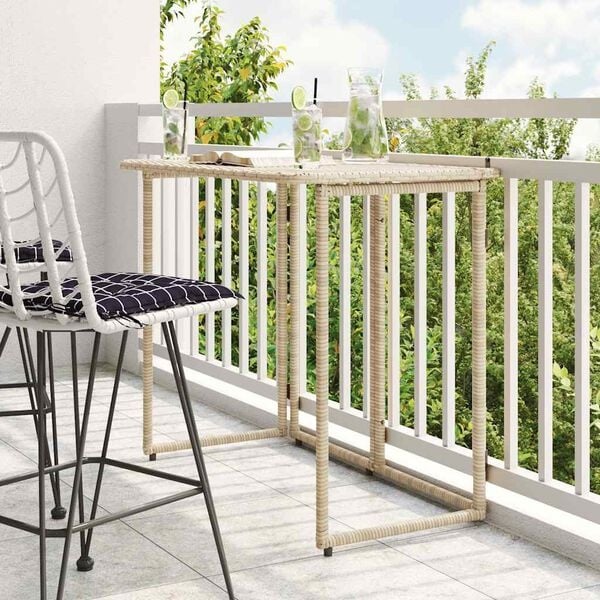 Inklapbare Tuintafel vidaXL - 40% Korting! Beige Rattan 90x51x75cm