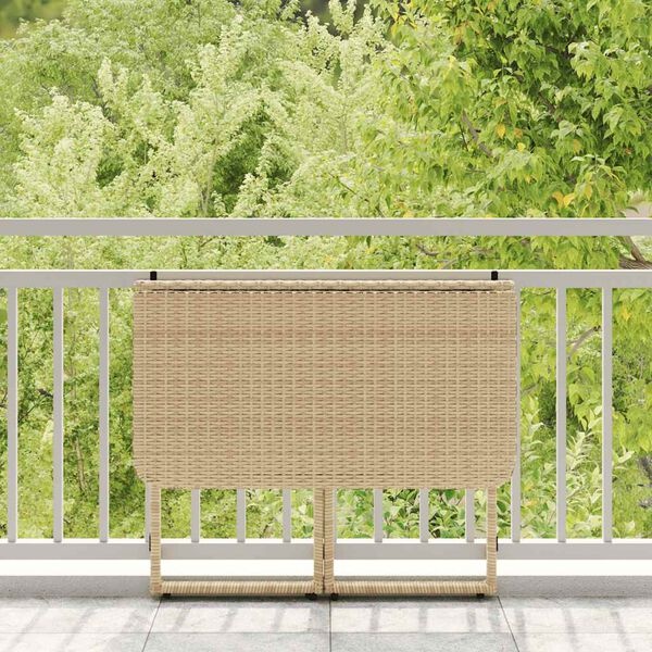 Inklapbare Tuintafel vidaXL - 40% Korting! Beige Rattan 90x51x75cm