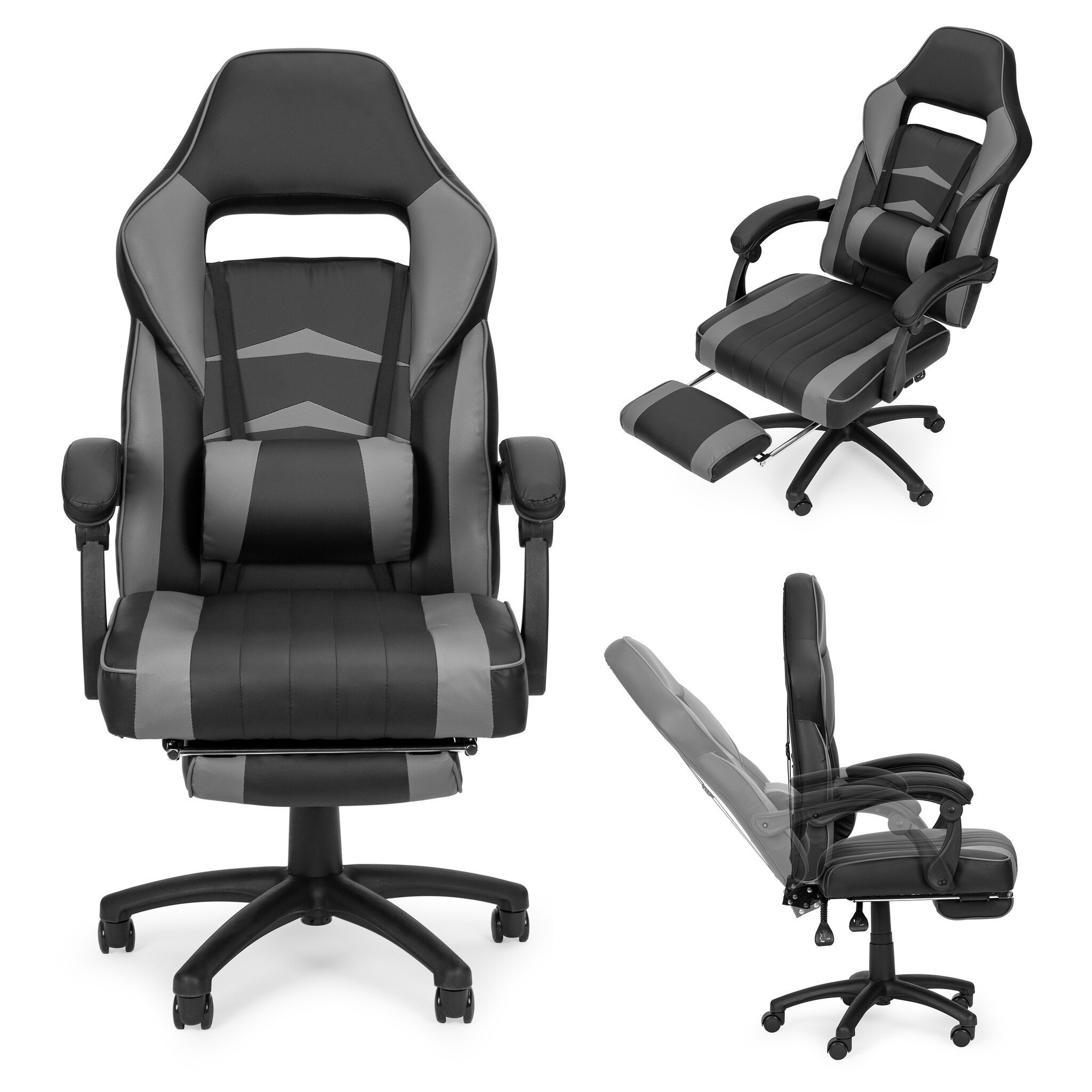Gamestoel m. Voetsteun Zwart/Grijs - 40% Korting!