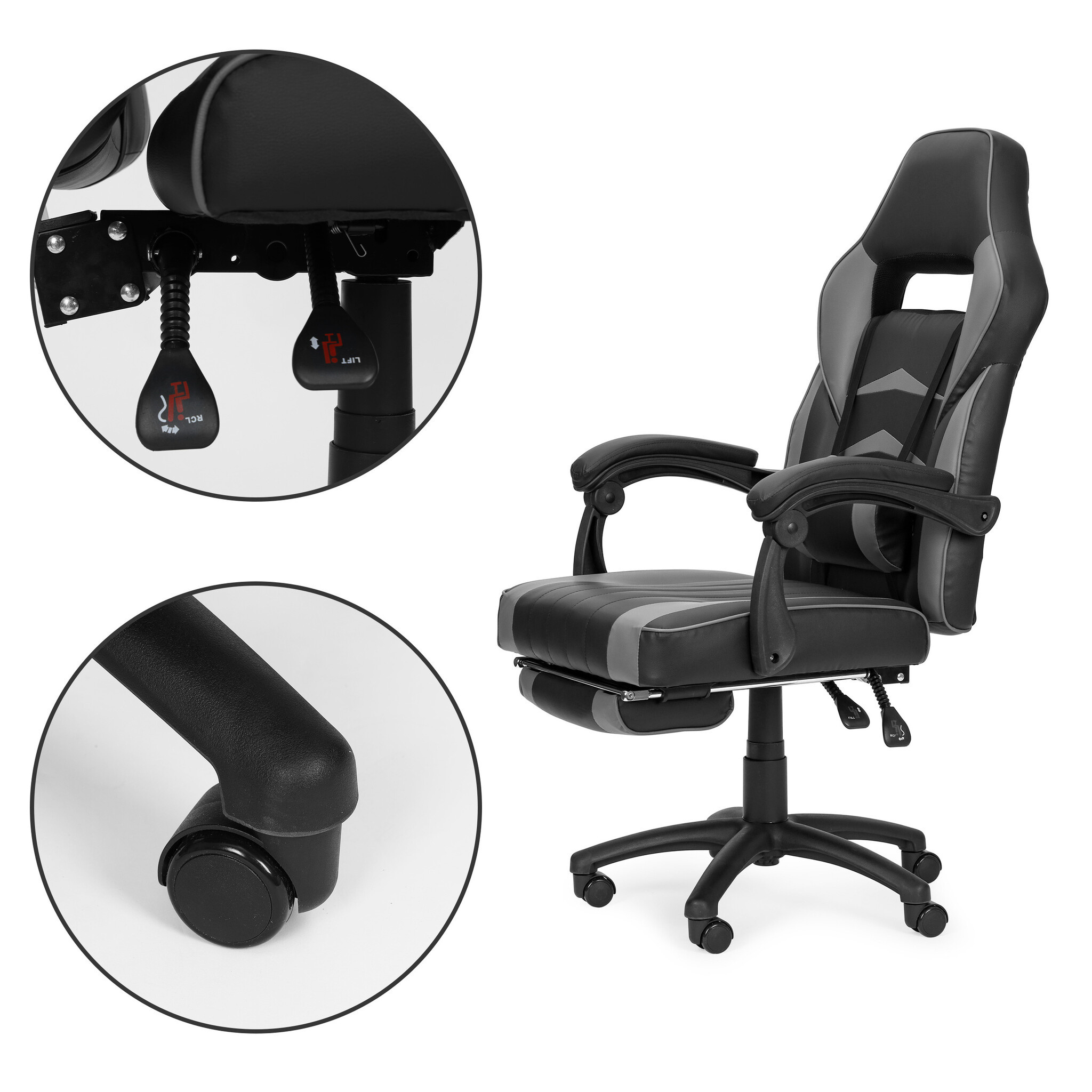 Gamestoel m. Voetsteun Zwart/Grijs - 40% Korting!