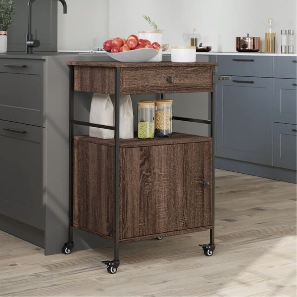 vidaXL Keukentrolley Bruin Eiken - 40% Korting!