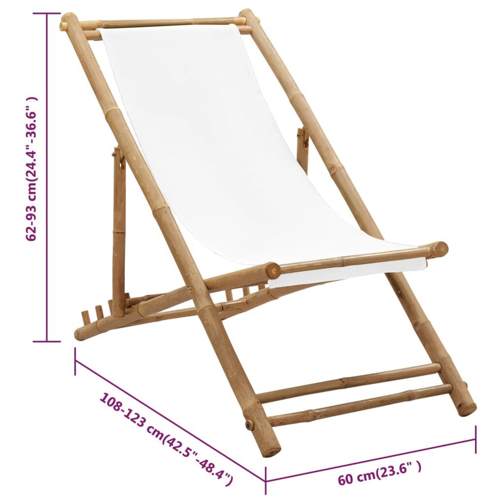 vidaXL Bamboe Terrasstoel Canvas Wit - 65% Korting!