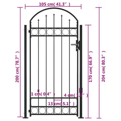 vidaXL Poort met Palen 105x204cm Zwart -60% Korting!