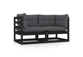 Tuinbank 2-zits Grenenhout Zwart + Kussens - 35% Korting!