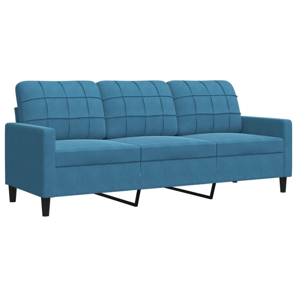 Blauwe Fluwelen Driezitsbank 180cm - 40% Korting!