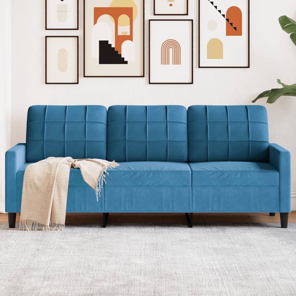 Blauwe Fluwelen Driezitsbank 180cm - 40% Korting!
