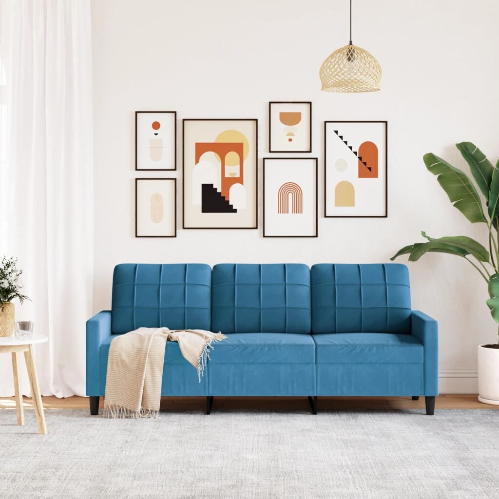 Blauwe Fluwelen Driezitsbank 180cm - 40% Korting!