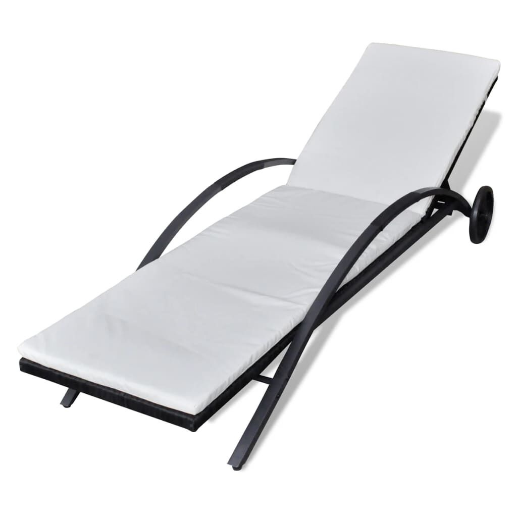 vidaXL Ligbed Zwart Rattan + Kussen & Wielen -46%