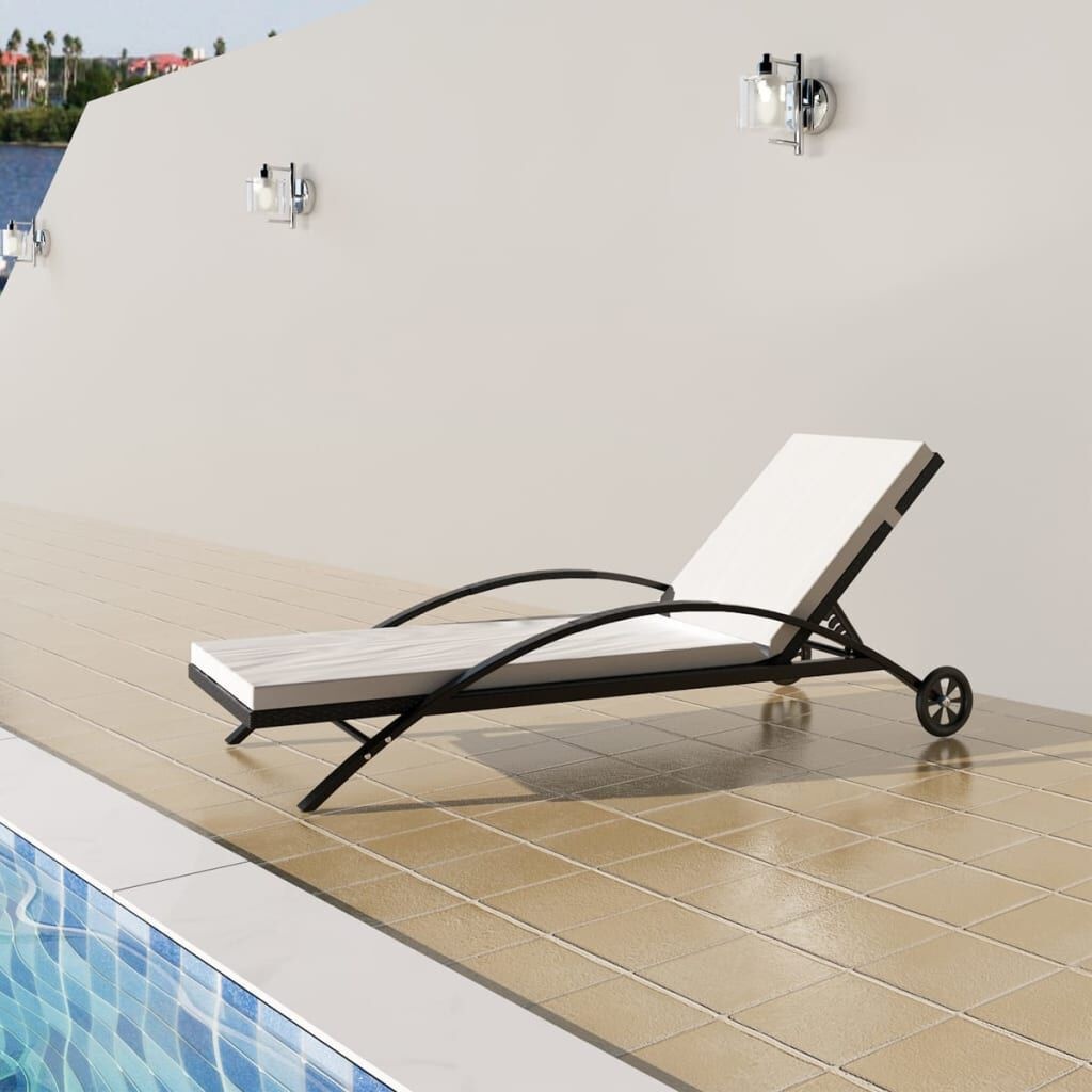 vidaXL Ligbed Zwart Rattan + Kussen & Wielen -46%