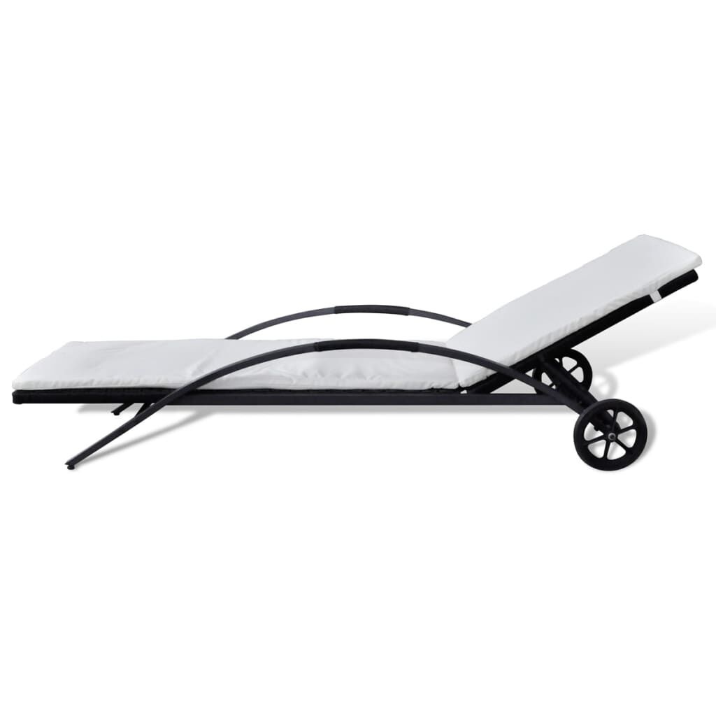 vidaXL Ligbed Zwart Rattan + Kussen & Wielen -46%