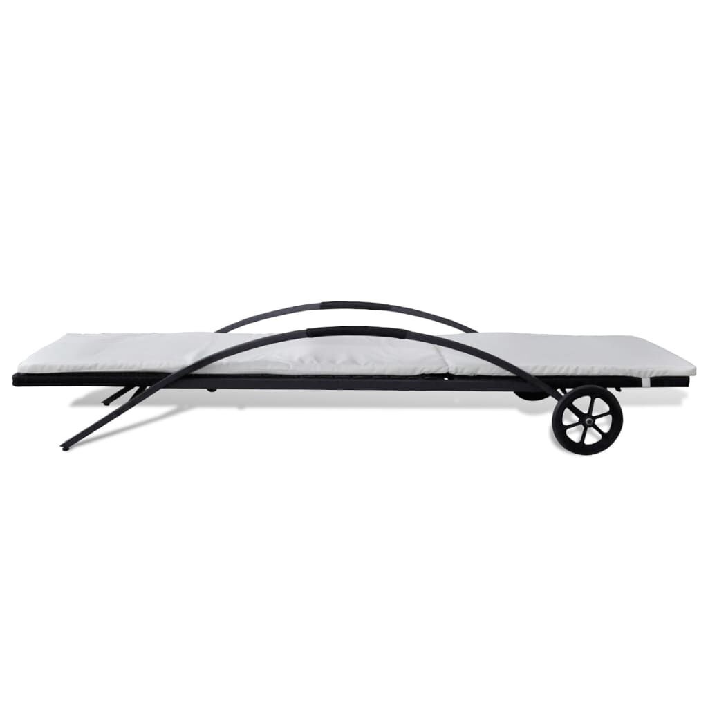 vidaXL Ligbed Zwart Rattan + Kussen & Wielen -46%