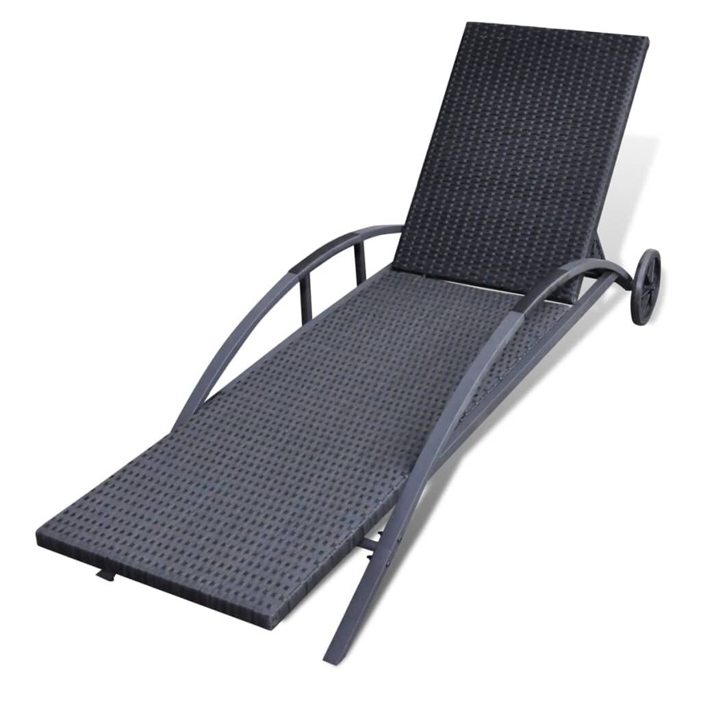 vidaXL Ligbed Zwart Rattan + Kussen & Wielen -46%