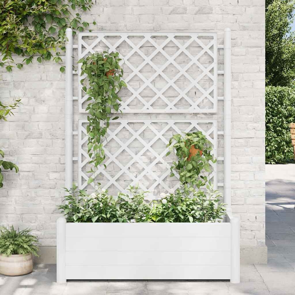vidaXL Plantenbak met latwerk 100x43x142 cm PP wit