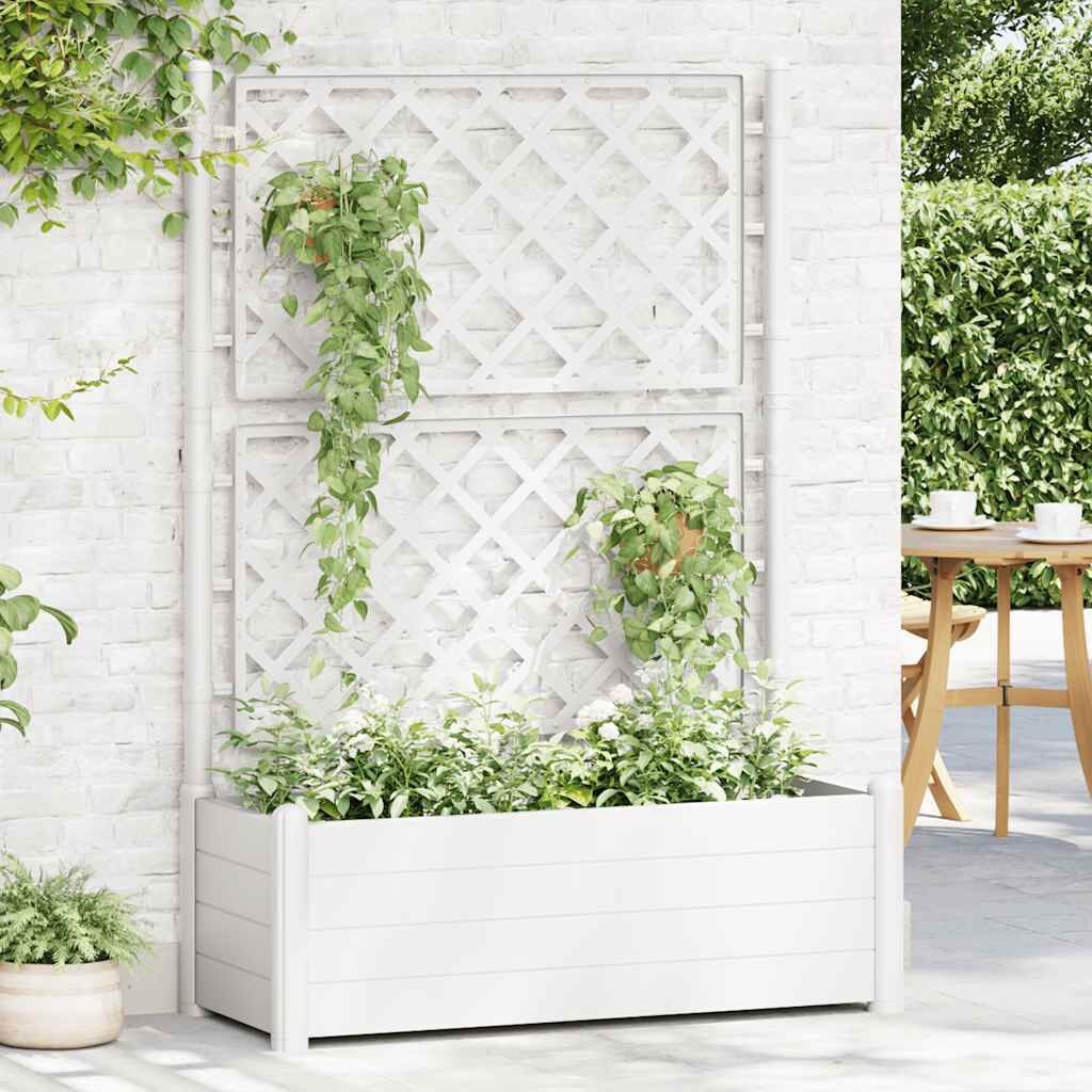 vidaXL Plantenbak met latwerk 100x43x142 cm PP wit
