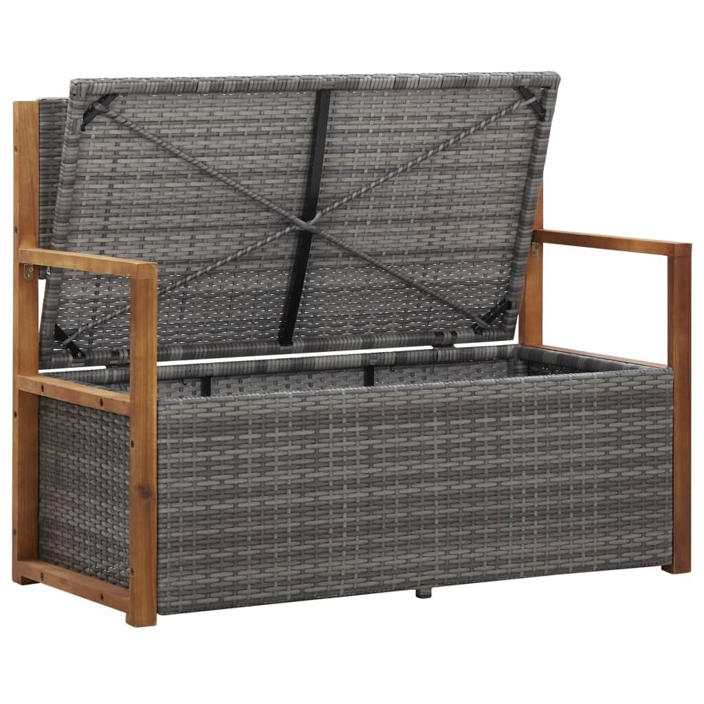 vidaXL Opbergbankje 115 cm poly rattan en massief acaciahout grijs