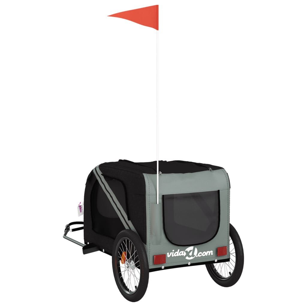 vidaXL Hondenfietstrailer oxford stof en ijzer zwart en grijs