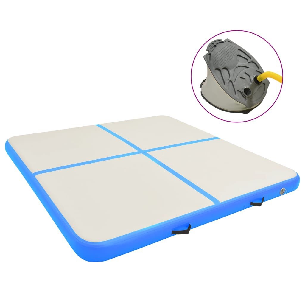 vidaXL Gymnastiekmat met pomp opblaasbaar 200x200x20 cm PVC blauw