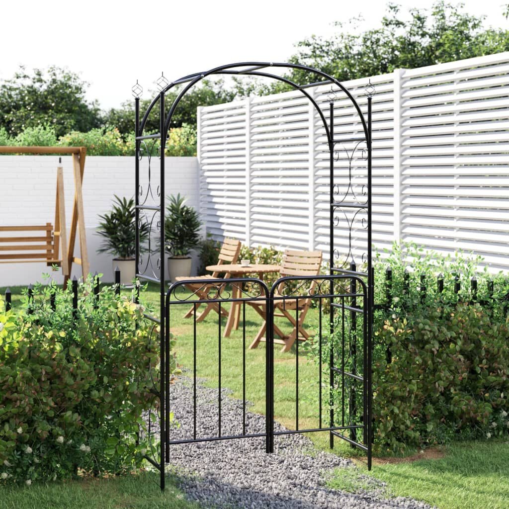 Tuinboog met Poort Zwart - 55% Korting! (Krasje)