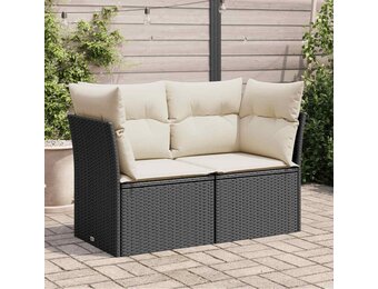 Tuinbank 2-zits Rattan Zwart + Kussens - 40% Korting!
