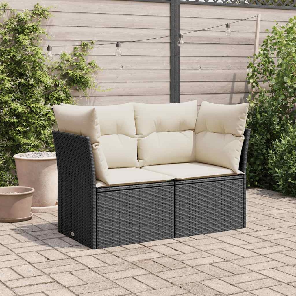 Tuinbank 2-zits Rattan Zwart + Kussens - 40% Korting!