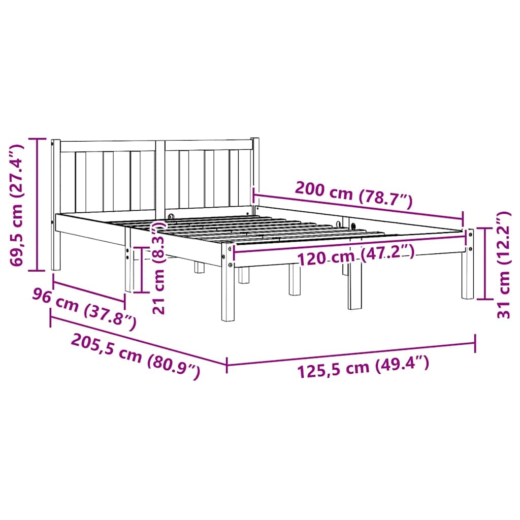 Grenen Bedframe 120x200 Wasbruin - Retourdeal! 40% Korting