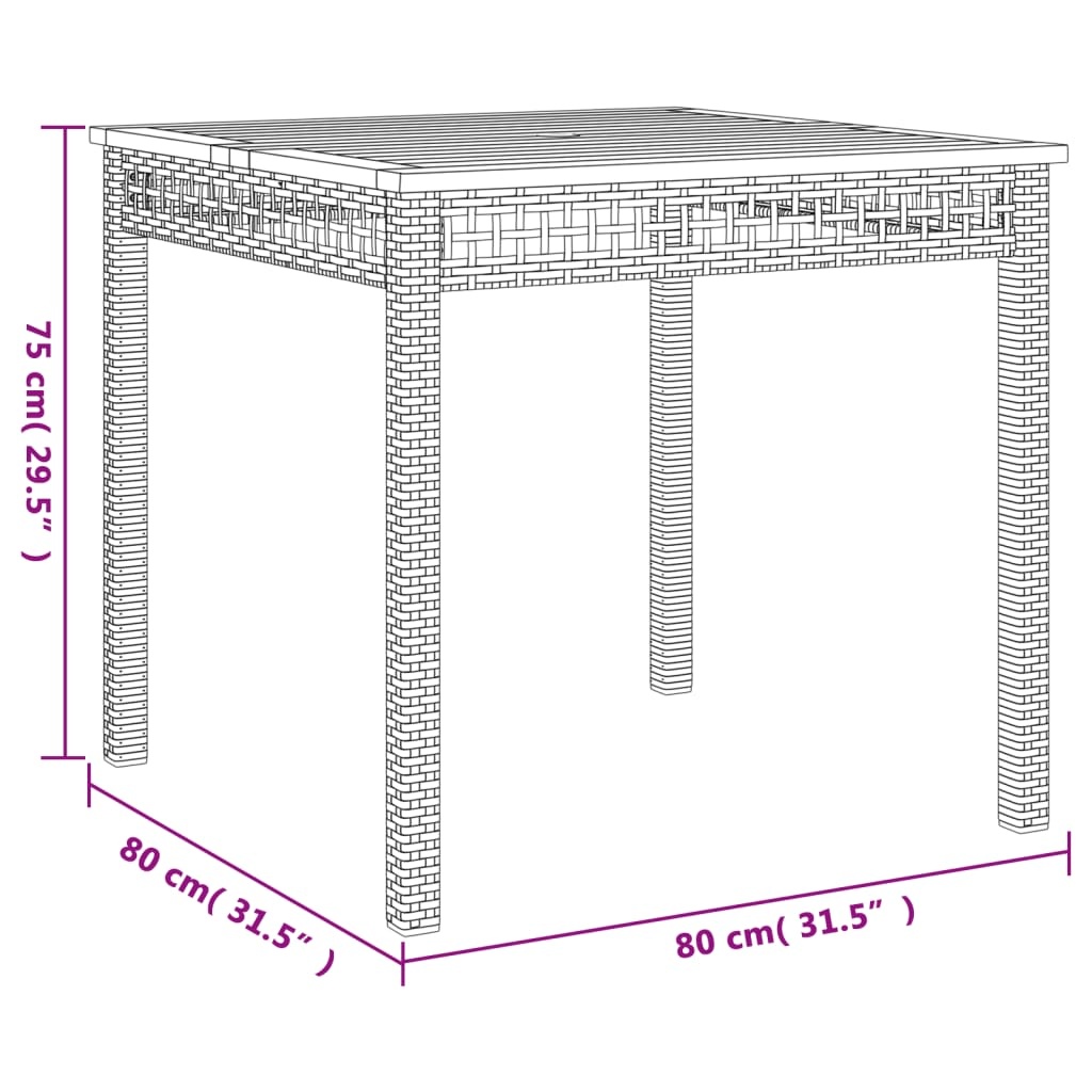 VidaXL Tuintafel 80x80cm Zwart Rattan & Acaciahout - 40% Korting!
