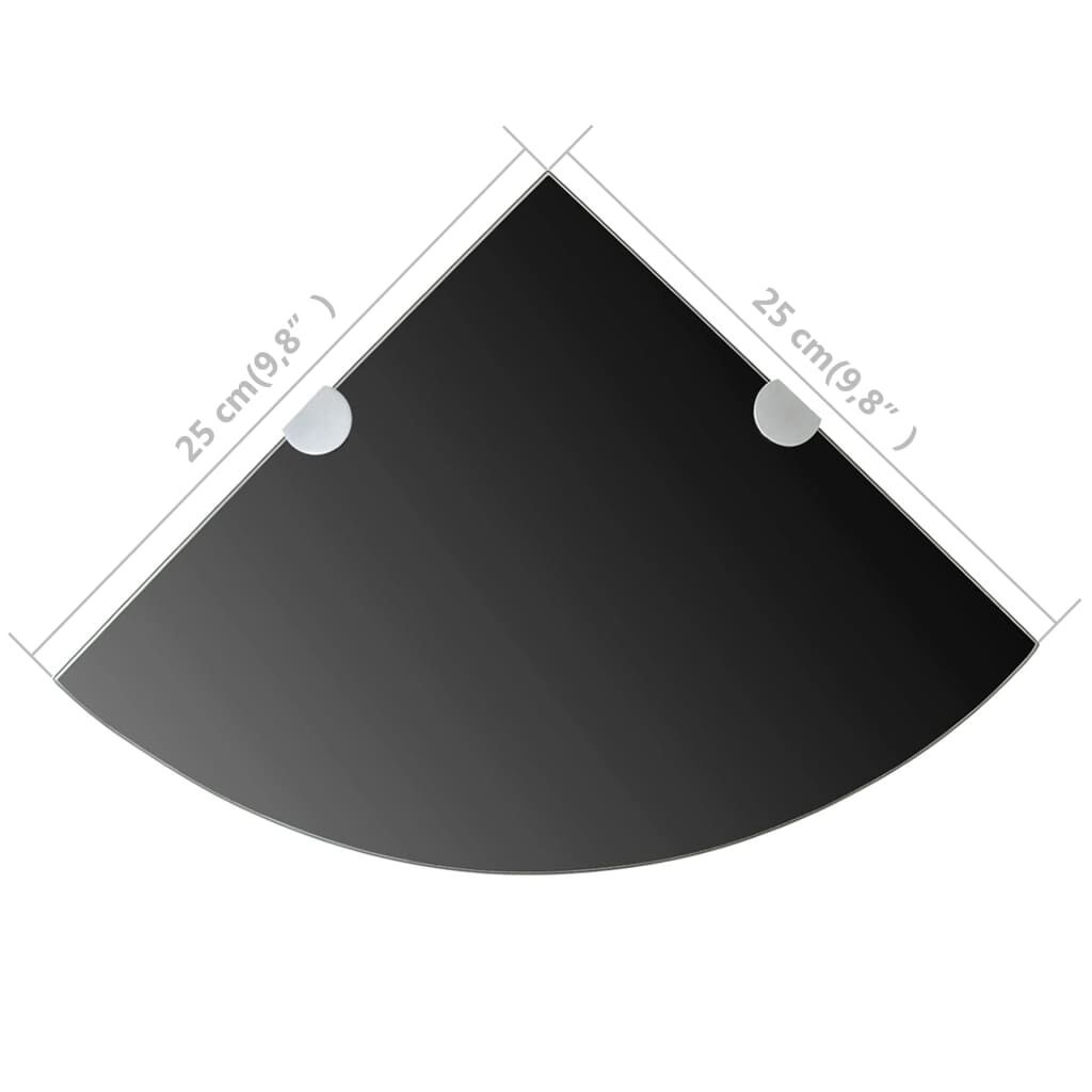 Hoekplank Zwart Glas 25x25cm m. Chromen Dragers - 51% Korting!