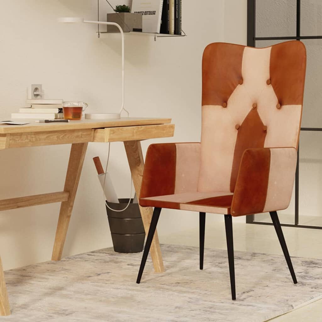 Lederen Fauteuil Bruin/Crème - 60% Korting! (Retour)