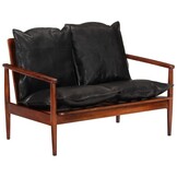 Lederen 2-zitsbank Acaciahout Zwart -53% Korting!