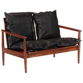 Lederen 2-zitsbank Acaciahout Zwart -53% Korting!