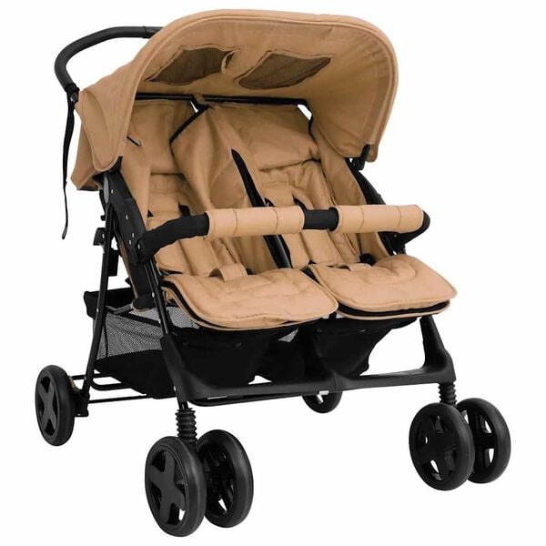 vidaXL Tweelingkinderwagen Taupe - 35% Korting!