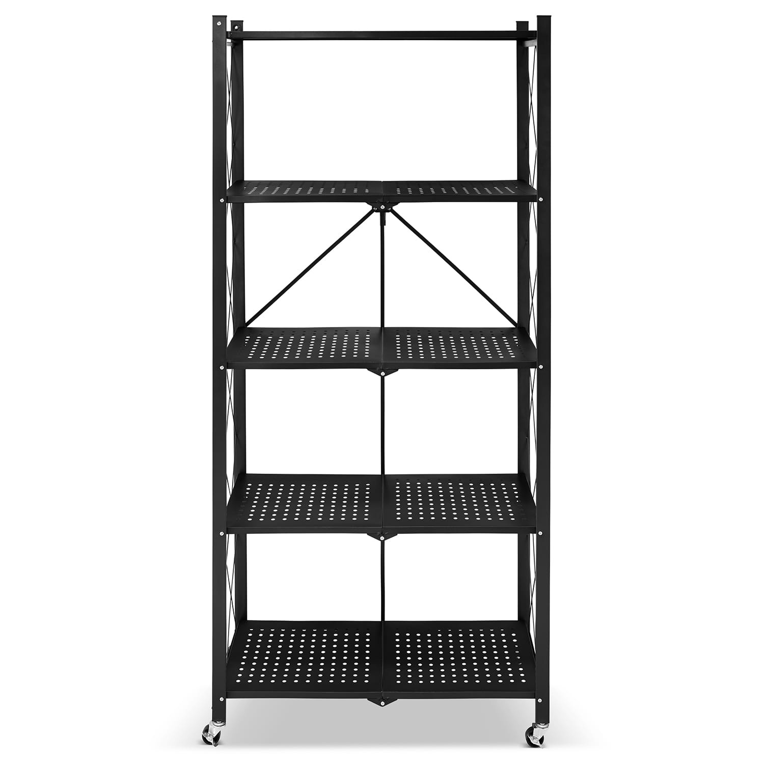 Opvouwbaar Opbergrek op Wielen - 5 Planken - Zwart - 40% Korting!